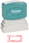 PAID Stock Stamp One-color Stock Stamp Xstamper Stamp Size 1/2” X 1 5/8”. High quality and easy Re-inking with X-Stamper Ink.