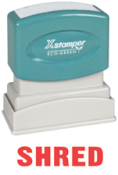 SHRED Stock Stamp One-color Stock Stamp X-stamper Stamp Size 1/2” X 1 5/8”. High quality and easy Re-inking with Xstamper Ink.