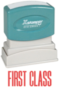 FIRST CLASS Stock Stamp  One-color Stock Stamp Xstamper Stamp Size 1/2” X 1 5/8”. High quality  and easy Re-inking with X-Stamper Ink.