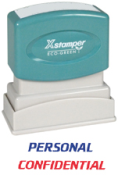 PERSONAL CONFIDENTIAL Two Colored Stock Stamp Two-color Stock Stamp Xstamper Stamp Size ½” x 1-5/8”. High quality and easy Re-inking with Xstamper Ink.