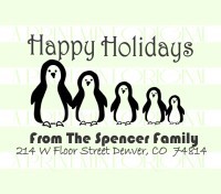 Happy Holidays Penguin Family Return Address rubber stamps great for cards, gifts, and crafts.