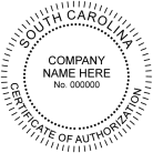 South Carolina Certificate of Authorization Seal pre-inked Xstamper conforms to state  laws. For Professional Architect and Engineer stamps.