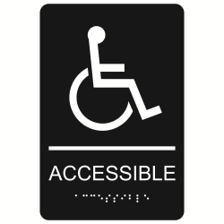 Accessible with Wheelchair Symbol 6” x 9” economy braille signs. Produced with standard designs these ADA signs are an economical way to achieve ADA compliance.