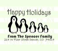 Happy Holidays Custom Penguin Family Return Address Stamp
