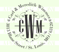 Round Monogram Address Stamp- Custom Self-inking or Rubber Stamp