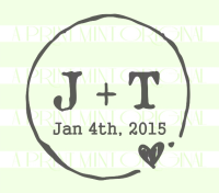  Square Rustic Wedding- Initials and Date Rubber and Self-inking  Stamp