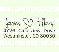 Handwriting Wedding Name with a Heart Return Address Stamp