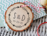 Wedding Stamp- Rustic Custom Round Initials and Date Stamp- Wreath  Stamp