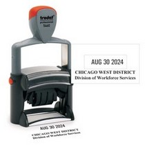 Large Custom 2 Lines Text on Bottom Dater Stamp 1 3/4 2 5/8 custom text date month year self inking stamp Trodat stamp and X-Stamper. High quality custom date machine and stamper.