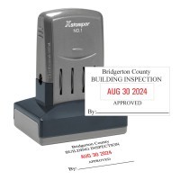 Medium Custom 2 Line of Text on Top 2 Lines Bottom - X-Stamper Dater Stamp custom text date month year self inking stamp Trodat stamp and X-Stamper. High quality custom date machine and stamper.
