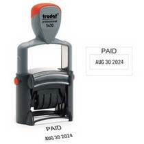 Paid Stock Stamp Trodat 5430 Date Stamp 1 x 1 5/8 custom text date month year self inking stamp Trodat stamp and X-Stamper. High quality custom date machine and stamper.