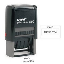 Paid  Stock Stamp Trodat Date Stamp 1 x 1 5/8 custom text date month year self inking stamp Trodat stamp and X-Stamper. High quality custom date machine and stamper.