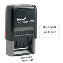 Received Stock Stamp Trodat Date Stamp 1 x 1 5/8 custom text date month year self inking stamp Trodat stamp and X-Stamper. High quality custom date machine and stamper.