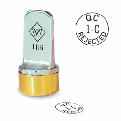 Design your own QC reject, neoprene inspection stamp. Order a round inspection stamp they are custom made in the USA and ship in 1-3 business days.