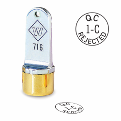 Design your own QC reject, neoprene inspection stamp. Order a round inspection stamp they are custom made in the USA and ship in 1-3 business days.