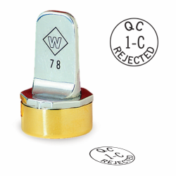 Design your own QC reject, neoprene inspection stamp. Order a round inspection stamp they are custom made in the USA and ship in 1-3 business days.