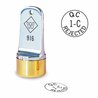 Design your own QC reject, neoprene inspection stamp. Order a round inspection stamp they are custom made in the USA and ship in 1-3 business days.