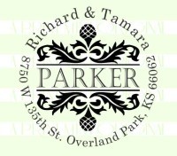 Round Return Address Stamp - Ornate  custom return address rubber stamp great for stationary, weddings, invitations.