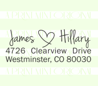 Handwriting Name Heart Return Address  stamp custom return address self inking stamp great for stationary, cards, invitations.