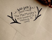 Christmas Address Stamp Custom Antlers stamp custom return address self inking stamp great for stationary, cards, invitations.