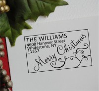Christmas Address Stamp- Merry Christmas stamp custom return address self inking stamp great for stationary, cards, invitations.
