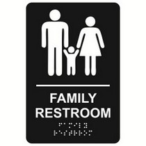 Family Restroom 6” x 9” economy braille signs. Produced with standard designs these ADA signs are an economical way to achieve ADA compliance.