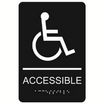 Accessible with Wheelchair Symbol 6” x 9” economy braille signs. Produced with standard designs these ADA signs are an economical way to achieve ADA compliance.