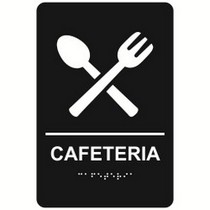Cafeteria economy braille signs. Produced with standard designs these ADA signs are an economical way to achieve ADA compliance.