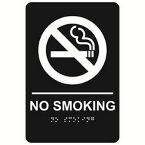 No Smoking economy braille signs. Produced with standard designs these ADA signs are an economical way to achieve ADA compliance.