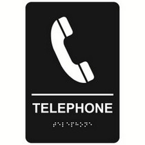 Telephone economy braille signs. Produced with standard designs these ADA signs are an economical way to achieve ADA compliance.