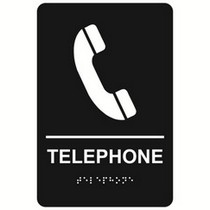 Telephone economy braille signs. Produced with standard designs these ADA signs are an economical way to achieve ADA compliance.