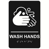 Wash Hands economy braille signs. Produced with standard designs these ADA signs are an economical way to achieve ADA compliance.