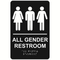 All Gender economy braille signs. Produced with standard designs these ADA signs are an economical way to achieve ADA compliance.