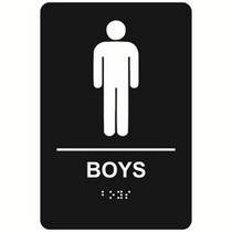 Boys Restroom economy braille signs. Produced with standard designs these ADA signs are an economical way to achieve ADA compliance.