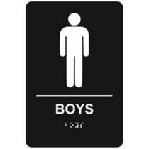 Boys Restroom economy braille signs. Produced with standard designs these ADA signs are an economical way to achieve ADA compliance.