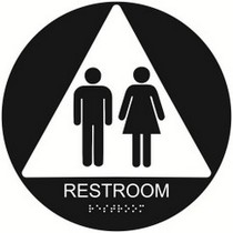 Restroom 12″ diameter circular economy braille signs. Produced with standard designs these ADA signs are an economical way to achieve ADA compliance.