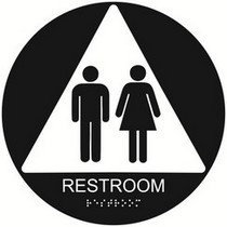 Restroom 12″ diameter circular economy braille signs. Produced with standard designs these ADA signs are an economical way to achieve ADA compliance.