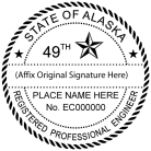 Alaska Professional Engineer Seal traditional rubber stamp to state laws. For Professional Architect and Engineer stamps.