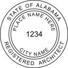 Alabama Registered Architect Seal traditional rubber stamp to state laws. For Professional Architect and Engineer stamps.