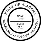 Alabama Landscape Architect Seal traditional rubber stamp to state laws. For Professional Architect and Engineer stamps.