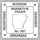 Arkansas Interior Designer Seal self  inking Trodat  stamp conforms to state laws. guaranteed to last.