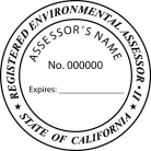California Registered Environmental Assessor Seal rubber  self inking stamp conforms to Nevada laws. For Professional Architect and Engineer stamps. Engineer stamps.