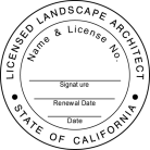 California Licensed Landscape Architect Traditional rubber stamp  conforms to California laws. For Professional Architect and Engineer stamps. High Quality.