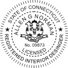 Connecticut Licensed Interior Designer Seal pre-inked X-Stamper. For Professional Connecticut  Architect and Engineer stamps.