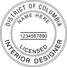 District of Columbia Licensed Interior Designer Seal  Trodat Self-inking  Stamp conforms to state  laws. For Professional Architect and Engineer stamps.