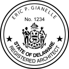 Delaware Registered Architect & Landscape Architects Seal pre-inked X-Stamper conforms to state  laws. For Professional Architect and Engineer stamps.