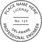 Delaware Professional Engineer Seal traditional rubber stamp to state laws. For Professional Architect and Engineer stamps.