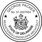 Delaware Registered Landscapte Architect Architects Seal traditional rubber stamp to state laws. For Professional Architect and Engineer stamps.