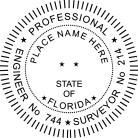 Florida Engineer Surveyor Seal traditional rubber stamp to state laws. For Professional Architect and Engineer stamps.