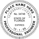 Florida Professional Temp Engineer Seal traditional rubber stamp to state laws. For Professional Architect and Engineer stamps.